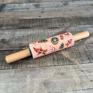 Christmas Pink Rolling Pin Wood Handles by Target 12” L Gingerbread Man